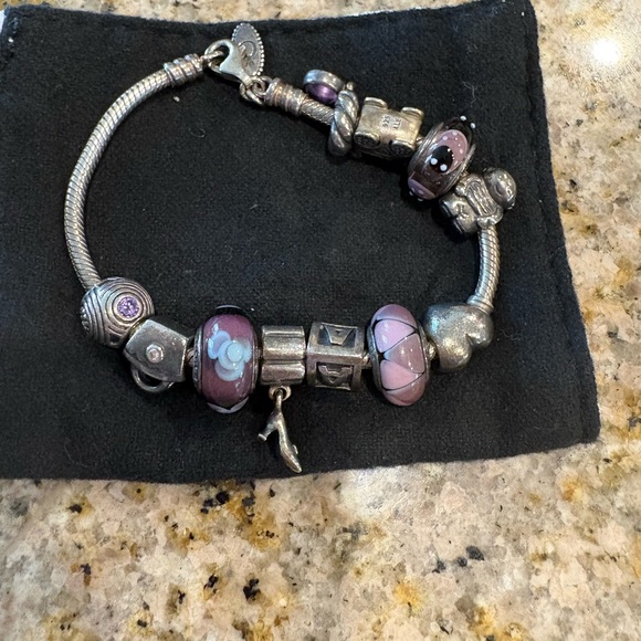 Pandora Silver Bracelet with Purple Charms - Picture 2 of 2